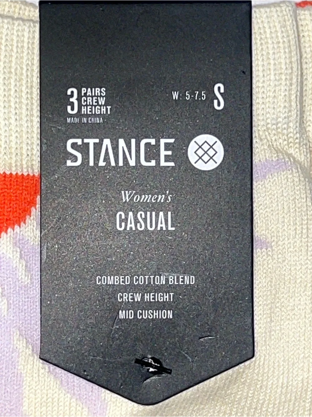 NWT Stance Prowess 3-Pack Crew Socks Women's Small in Coral Canvas